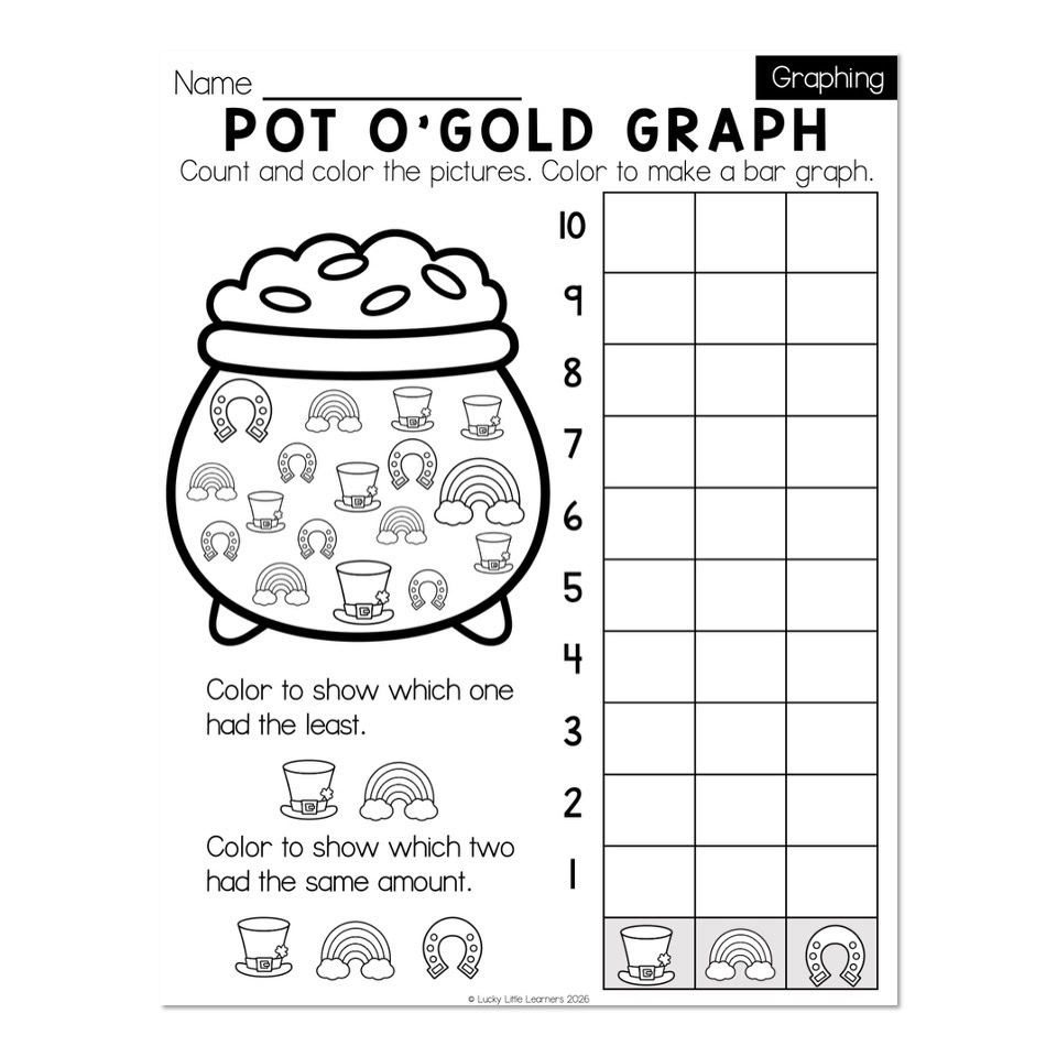 Pots Graph Kindergarten Monthly Worksheets - Graphing - March - Pot O Gold Graph ...