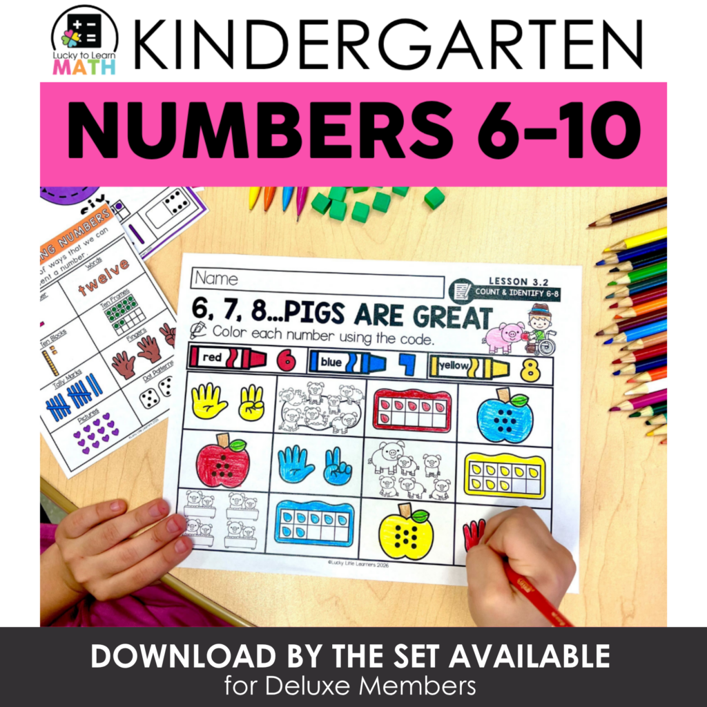 Kindergarten math activity sheet focusing on numbers 6 to 10, with colorful illustrations of objects, hands, and number blocks for early numeracy learning.