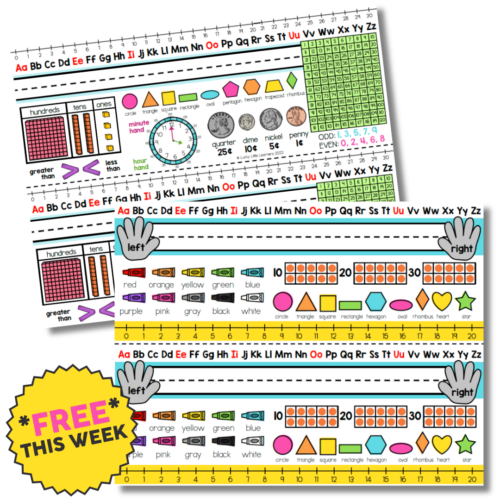 Educational colorful learning tools including number lines, shapes, and counting aids from Lucky Little Learners for early childhood education.