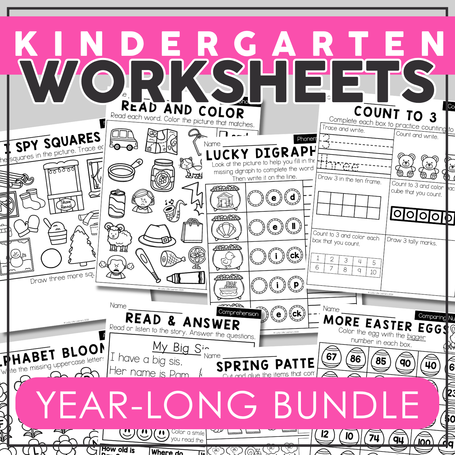 Kindergarten Worksheets Bundle - Lucky Little Learners