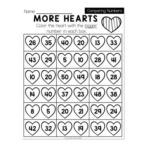 Kindergarten Monthly Worksheets - Comparing Numbers - February - More ...