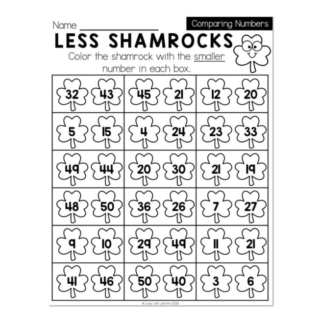 Kindergarten Monthly Worksheets - Comparing Numbers - March - Less ...