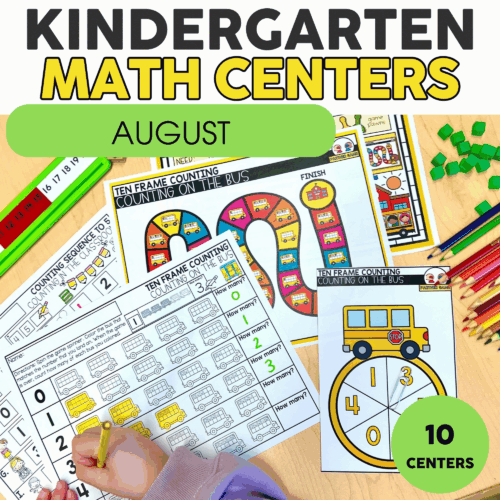 August kindergarten math centers and activities for preschoolers featuring counting games, worksheets, and educational tools for early math skills development.