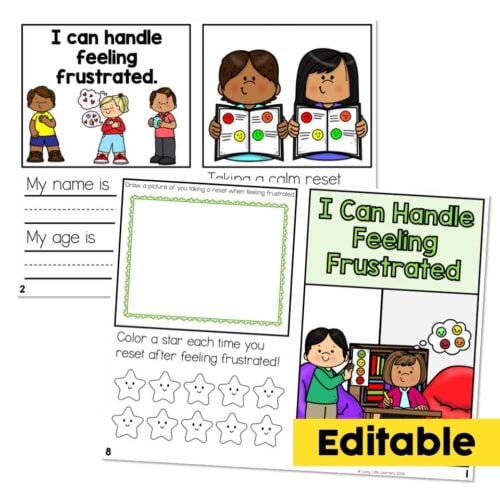 Educational social story for children on handling feeling frustrated, featuring illustrations of kids and activities for emotional regulation, from Lucky Little Learners.
