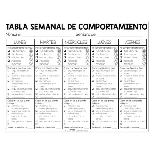 Weekly Behavior Chart - Spanish Version
