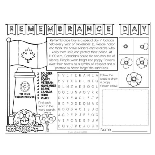 Canadian Placemat - Remembrance Day - November 11