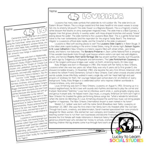 Lucky to Learn Social Studies - US States - Louisiana - Reading Passage