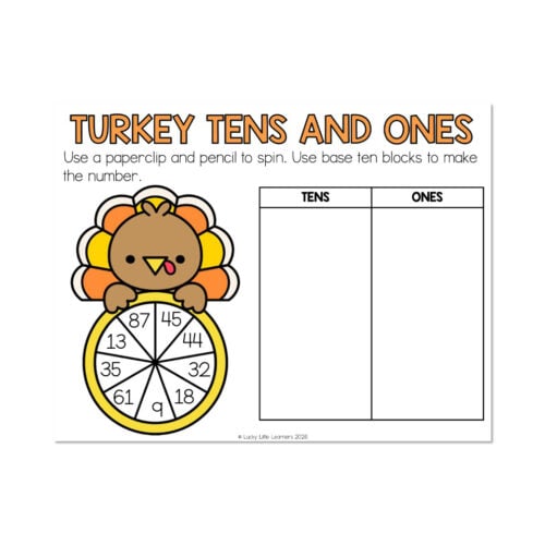 Morning Bins - November - Activity 10 - Turkey Tens and Ones